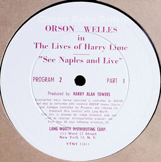 Harry Lime, Orson Welles radio show transcription